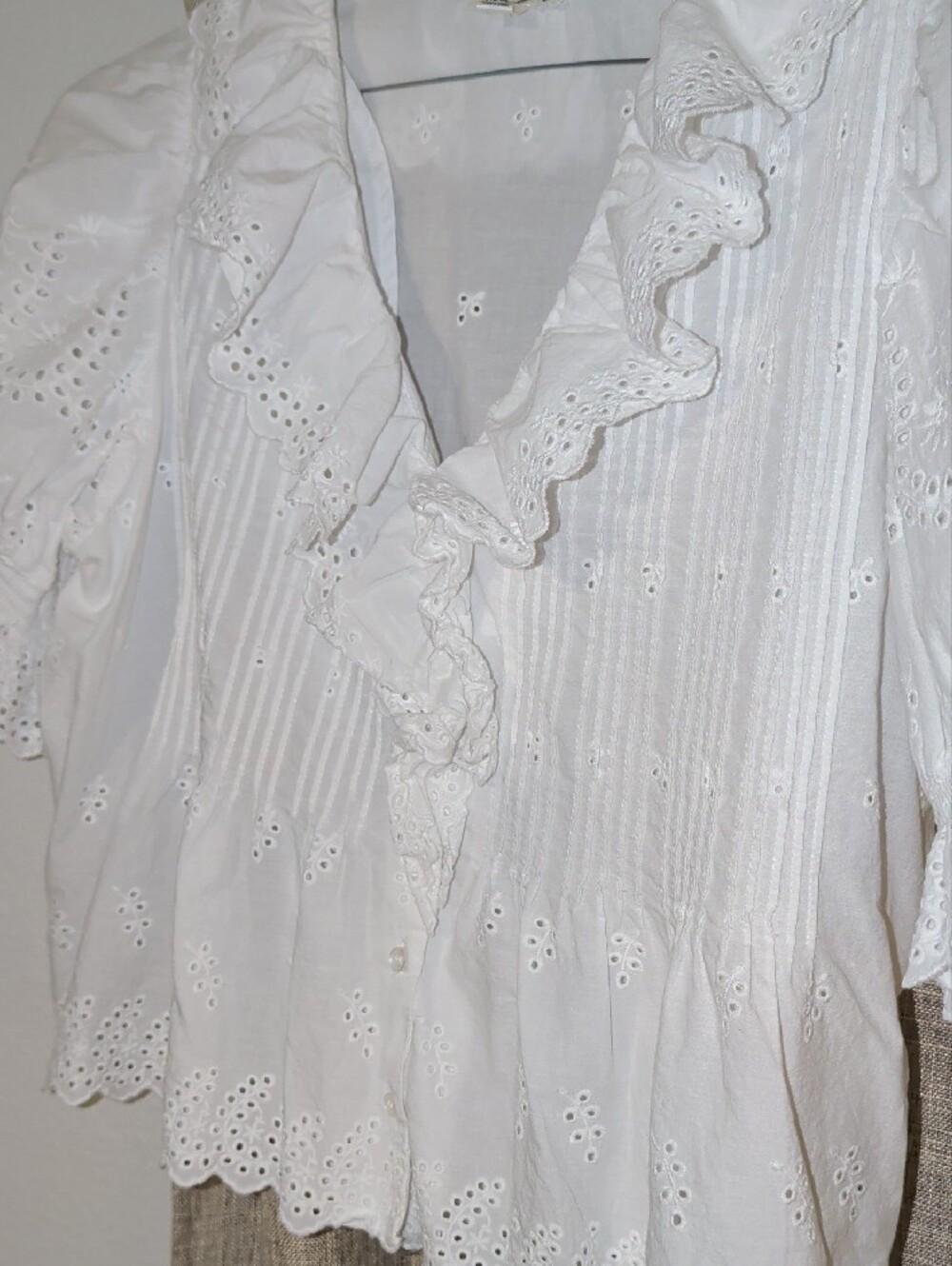 Ultra Pink White Eyelet Ruffle Button-Up Blouse - Picture 3 of 5